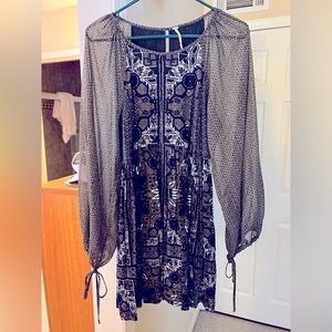 Free People Key Hole Tunic with Semi Sheer Balloon Sleeves